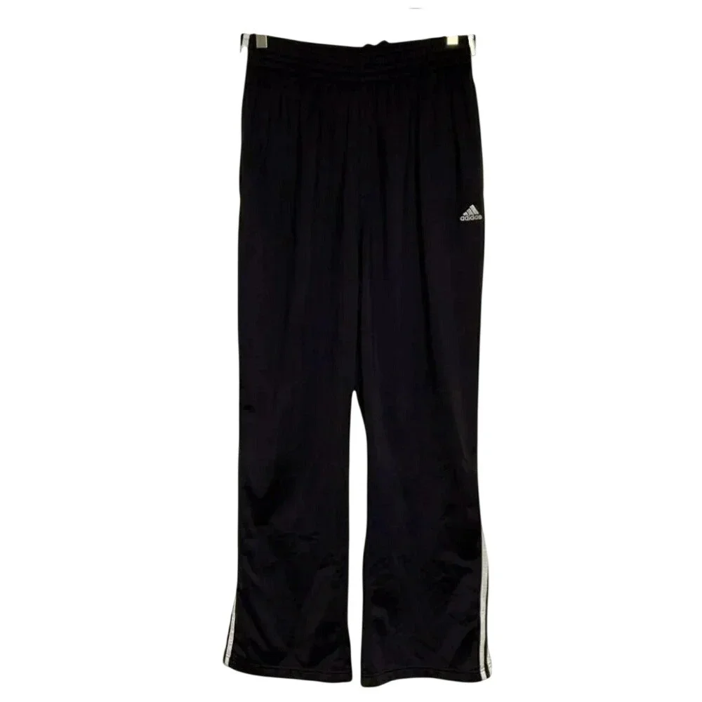 Adidas Track Pants Large Black‎ White 3-Stripe Elastic Waist AD4001 Mens